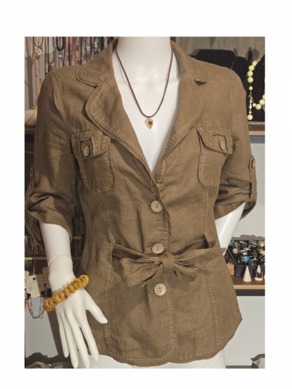 Brown Linen Designer Jacket Blazer Small